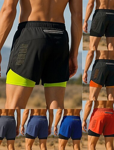  Herre shorts med strømpebukser Patchwork Shorts Afslappet udendørs Sport & Udendørs Sommer Hurtigtørrende Letvægt Åndbart Tennis Golf Løb Regulær Sportstøj Sportstøj Farveblok fluorescerende grønt