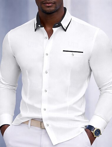  Herre Skjorte Dresskjorter Skjorte med knapp ned Fargeblokk Daglig Virksomhet Lyseblå Svart Hvit Rosa Langermet Aftæpning Alle årstider Klær Lapper