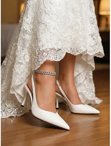  נעלי עקב גבוהות לבנות לנשים עם חרטום מחודד - נעלי כלה אלגנטיות לחתונות עירוניות