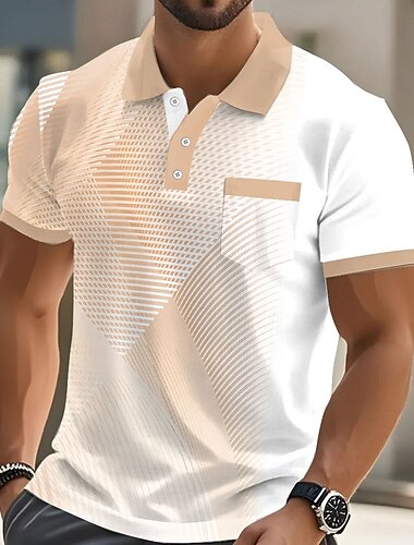 Voor heren Meetkundig Poloshirts Korte mouw Poloshirt Overhemden met kraag Zakelijk informeel Buiten Sportkleding Alledaagse kleding 3D-afdrukken Knop Lente zomer blauw Paars Bruin