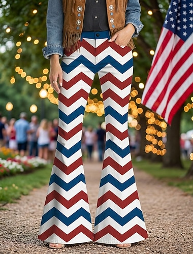  250. rocznica USA Retro / vintage 1970 Spodnie Spodnie z dzwonkiem Hipisowskie Dyskoteka Wysoka talia Strój na bal maskowy Damskie Bal maskowy 4 lipca Impreza Dzień Niepodległości Dla dorosłych