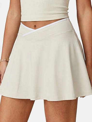  Mulheres Cor Sólida Saia casual Saias de tênis com shorts Saia Esportiva Bolsos Cintura Alta Elástico Redutor de Suor Respirável Tênis Golfe Pickleball Saias Preto Branco Vermelho Roupas de tênis