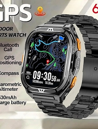  GPS smartklokke menn robust utendørs sportsklokke med Bluetooth-anrop innebygd GPS-posisjonering kompass høydermåler barometer 530mAh stort batteri ATM vanntett taktisk smartklokke