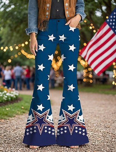  250-årsjubileum USA Retro / vintage 70-talet Byxa Bell Bottom byxor Hippie Disk Hög midja Maskeradkläder Dam Maskerad 4 juli Fest Självständighetsdagen Vuxna Byxor