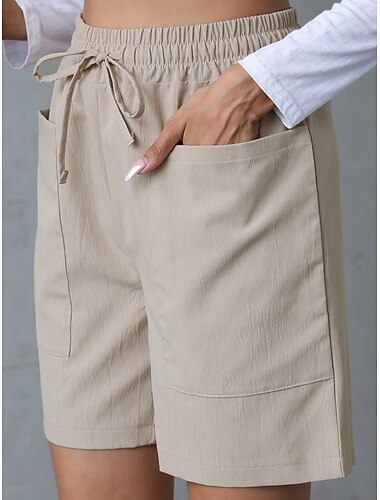  Per donna Bermuda Shorts Pantaloncini Estivi Shorts da Spiaggia Vacanza Moda Casual Quotidiano Lunghezza al ginocchio Vita Alta Tinta unica Semplice Coulisse Tasca Fascia Elastica Comodità Morbido