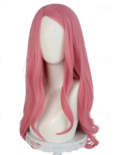  Aventureira do oceano com cabelo longo e cacheado rosa pastel para festa de cosplay