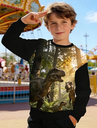  Jungen 3D Grafik Dinosaurier Sweatshirt Pullover Langarm 3D-Druck Frühling Herbst Aktiv Mode Streetwear Kinder 4-12 Jahre Rundhalsausschnitt Lässig Täglich Outdoor Normale Passform