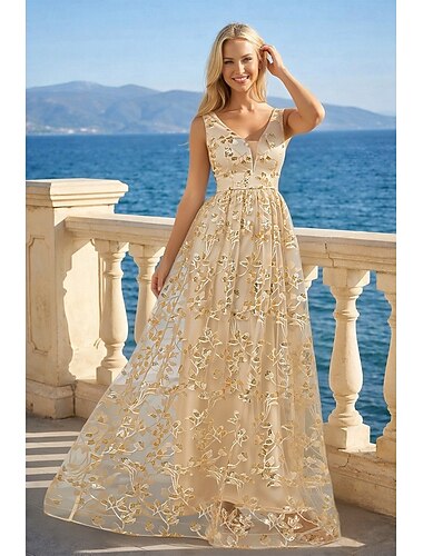  A-Lijn Quinceañera Jurken Elegante Jurk Bruiloft Bruiloft Gast Vloerlengte Mouwloos V-Hals Tulle Rugloos met Plissé