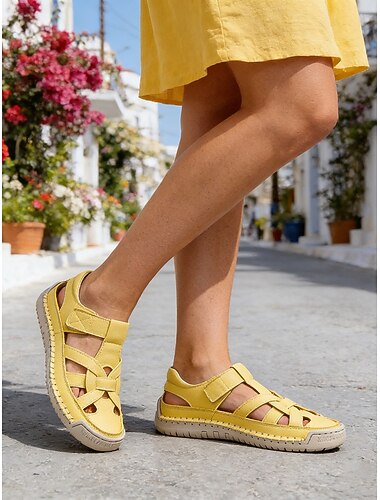  Casual damessandalen met kleurblokken – zachte, gevoerde platte sandalen met ademend design en uitsparingen, geschikt voor dagelijks gebruik, reizen, wandelen in de buitenlucht en tuinieren.