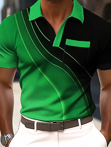  Férfi Gradiens Geometriai Pólóingek Rövid ujjú Pólóingek Hajtóka Üzleti alkalmi Szabadtéri Szabadság Hétköznapi viselet Zseb 3D nyomtatás Nyár Tavasz Medence Rubin Bíbor