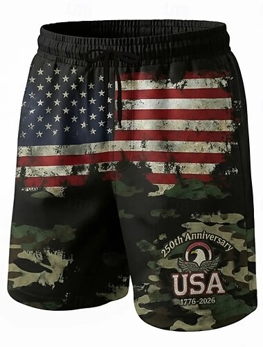  Homme 4 juillet, 250e anniversaire des États-Unis Aigle Drapeau américain Maillots de bain Shorts de bain Shorts de Surf Taille Moyenne Patriotique Fête Poches Latérales doublure en maille Taille