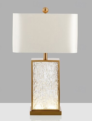  ベッドサイドテーブルランプ、テーブルランプ、ガラス製、クリエイティブな金属製カウンタートップランプ、ベッドサイドライト、長方形のボックスシェード付き、リビングルーム、ファミリールーム、寝室用ベッドサイドランプ