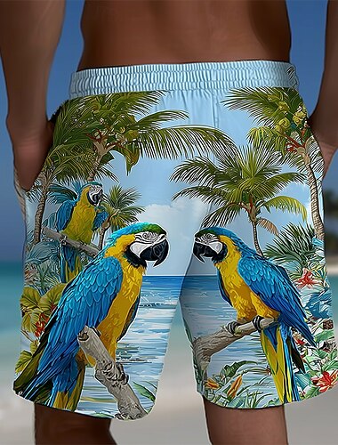 Homme Cocotier Perroquet Plantes Tropicales Maillots de bain Shorts de bain Shorts de Surf Taille Moyenne Hawaïen Vacances à la Plage Poches Latérales doublure en maille Taille élastique avec cordon