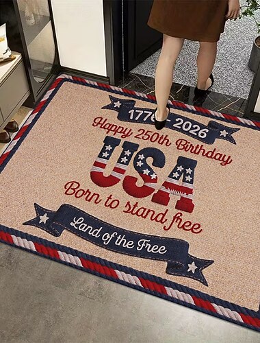  Az USA 250. évfordulójára készült lábtörlő, emlékdizájn sassal, szabadságharanggal és szoborral, "hit és szabadság 1776-2026", hazafias lakberendezés
