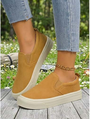  Gele instapsneakers voor dames – comfortabele casual schoenen voor buitenactiviteiten, reizen, wandelen en dagelijks gebruik.
