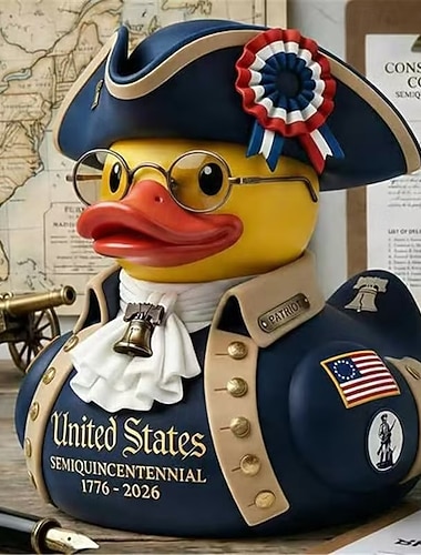  Anatra per il 250° anniversario dell'indipendenza americana, statuetta patriottica di anatra militare, decorazione in resina con jeep a forma di anatra veterana, decorazioni per il 4 luglio per la