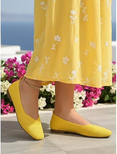  Damesblauwe ballerina's - lichtgewicht, ademende Flyknit instapschoenen voor dames, comfortabele, elastische ballerina's om op te lopen, ideaal voor kantoor, reizen, winkelen, vakantie en dagelijks gebruik.