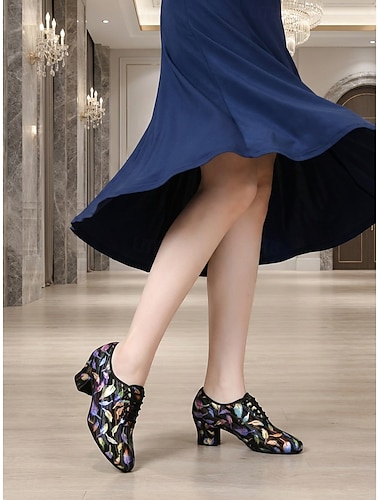  Chaussures de danse imprimées pour femmes - talon moyen, salle de bal &chaussures de danse latine confortables