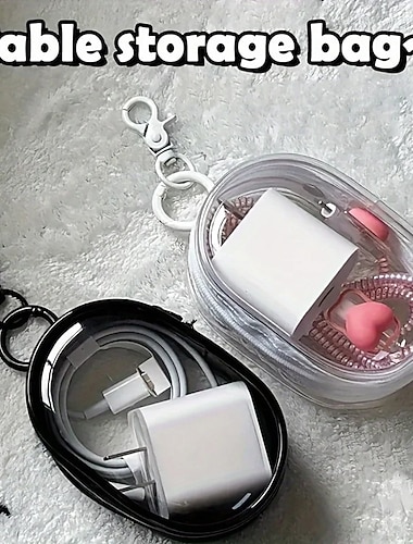  2 Mini-Aufbewahrungstaschen mit transparentem Reißverschluss und Schlüsselring, praktische Organizer-Tasche für Kopfhörer und Ladegerät, platzsparende, durchsichtige Reise-Aufbewahrung für