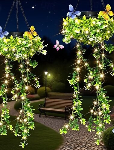  Solcelledrevne hengende hagelys for vårsommer, 66 LED-lyslenker med realistiske blomster og vinranker, IP65 vanntett utendørsdekor for hageterrassegjerde, 8–12 timers automatisk belysning, gave til mor