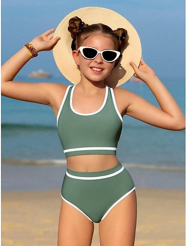  Kinder Mädchen Badeanzug Outdoor Strand Farbblock Urlaub Sport Mode Badeanzüge Ab 4 Jahren Sommer Blau Schwarz