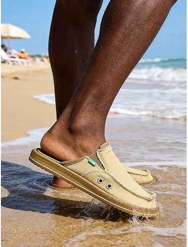  Beige slip-on loafers til menn med justerbar stropp, myke og lette, perfekte strandsko for reise og fritid