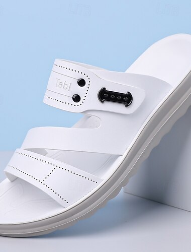  Witte heren slippers met open neus, comfortabele zomerschoenen met verstelbare bandjes voor strandvakantie, resort, zwembad, reizen, thuis, buitenactiviteiten en dagelijkse vakantiestijl.