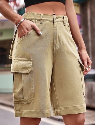  Dámské Bermudské kraťasy Šortky s kapsami Kalhoty chinos prázdniny Šik ven Na běžné nošení Délka kolen Středně vysoký pas Pevná barva Kapsy Pohodlný Neelastické Denní Venkovní Dovolená Vodní modr