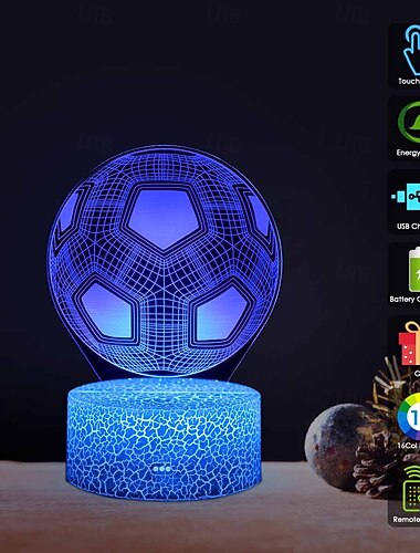  Lampada notturna 3D a forma di pallone da calcio con base a crepa, telecomando, LED dimmerabile a 16 colori, lampada per interni, camera da letto, soggiorno, regalo per ragazzi &Appassionati di calcio