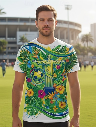  Weltfußball Sportbekleidung Grafisches T-Stück American Football Brasilien inspiriert Patriotisch T-Shirt Ärmel Grafik für Herren Erwachsene 3D-Druck  für Party Sport im Freien