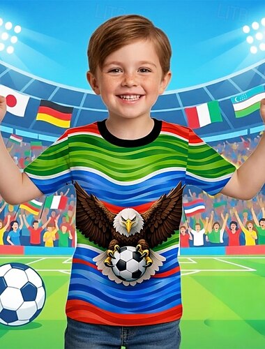  Pojkar 3D Grafisk Fotboll Fotbolls-T-shirts T-shirt Kortärmad 3D-tryck Sommar Vår Sport Mode Streetwear Barn 4-12 år Rund hals Ledigt Dagligen Utomhus Normal