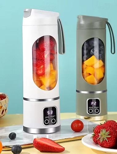  Bærbar blender for shakes og smoothies, blender i personlig størrelse med LCD-skjerm, USB-oppladbar juicerkopp, håndholdt liten reiseblender for kontor, treningsstudio utendørs, 450 ml, BPA-fri