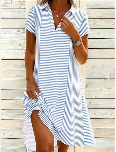  Per donna Mini Abito Abito Estivo Vacanza Casual Boho Quotidiano Spiaggia Vestibilità comoda Grafico A Pois Manica Corta Scollo a V Bavero Rosa Azzurro cielo Verde Grigio Estate Primavera