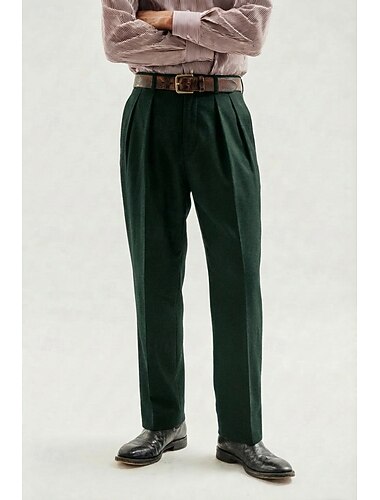  Pour des hommes Coton Lin Dress Pants works Pantalon décontracté Affaires Réunion ancien Léger Formel Vert Armée Noir Beige Printemps & Été Pantalon Couleur Unie Coupe régulière Long Non Elastique