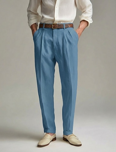  Herren Baumwolle Leinen Anzughose Freizeithose Streetwear Urlaub Elegant Mode Lässig Rosa Meeresblau Himmelblau Frühling & Sommer Hosen Einfarbig Normale Passform Lang Unelastisch