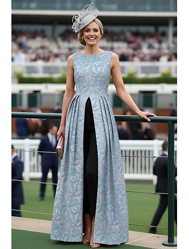  A-Linie Na zem Šaty pro svatební hosty Derby šaty Šaty pro matku nevěsty Bez rukávů Tričkový Elegantní Kentucky Derby Satén Směs len / bavlna s Květinový potisk Sklady