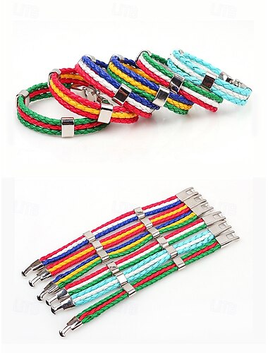  Gevlochten kunstleren herenarmband in meerdere kleuren, geïnspireerd op de vlag, perfect als fanarmband voor voetbalwedstrijden, om de teamgeest te tonen en als casual outfit voor wedstrijddagen.