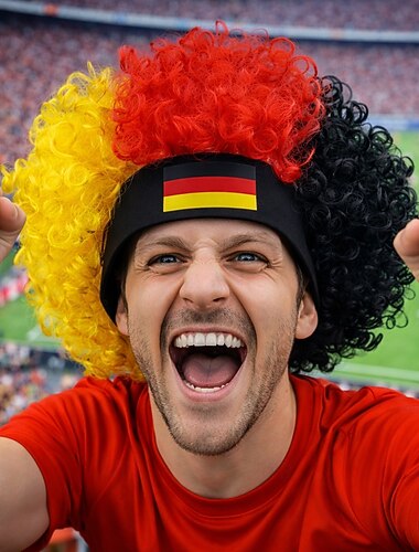 Perruque afro noire, rouge et jaune pour les événements sportifs en Allemagne