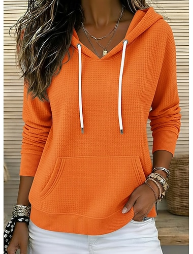  Damen Strukturierte Jacken Pullover Kapuzenshirts Einfach Mode Klassisch Modern Langarm Mit Kapuze Normale Oberteile Straße Alltagskleidung Schwarz Weiß Rosa Himmelblau Orange Frühling Herbst