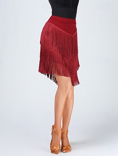  Damesrok in bruin met laagjes en franjes voor Latijns-Amerikaanse dans
