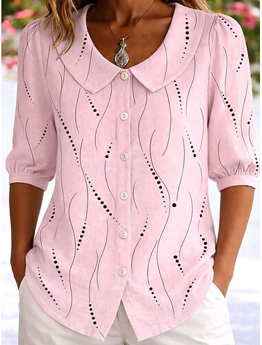  Dames Overhemd Geometrisch Elegant Bohemen Vakantie Revers Dagelijks Strand Feestdagen blauw Wit Blozend Roze Licht Paars Grijs Zomer Lente