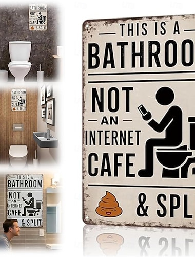  Ceci est une salle de bain, pas un cybercafé. Panneau humoristique en métal, style vintage, pour salle de bain ou bar de style rustique. Décoration murale rustique en aluminium pour salle de bain,
