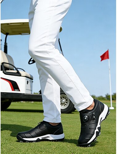  herre golfsko, hvitt kunstskinn med justerbar boa-lukking, komfortabel passform, sklisikker såle, perfekt for golf, utendørssport og aktiv livsstil