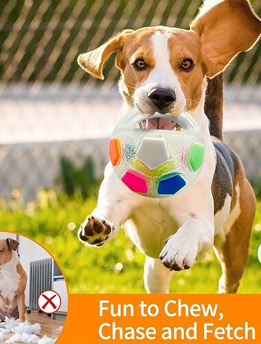  كرة لعب متينة من مادة TPR للكلاب، قطعة واحدة، تفاعلية، تصدر صوتاً، كرة قدم للحيوانات الأليفة لطحن الأسنان &التدريب، يُنصح باستخدام السلالات المتوسطة، لا حاجة للبطارية