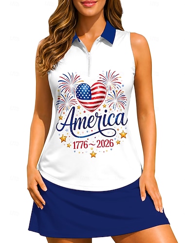  250. rocznica powstania Ameryki Dzień Niepodległości Damskie Flagi Koszulka sportowa Koszulka polo Koszulka do tenisa Koszulka tenisowa Bez rękawów Zamek Kwiaty UPF50+ Odporny na UV Wysoka