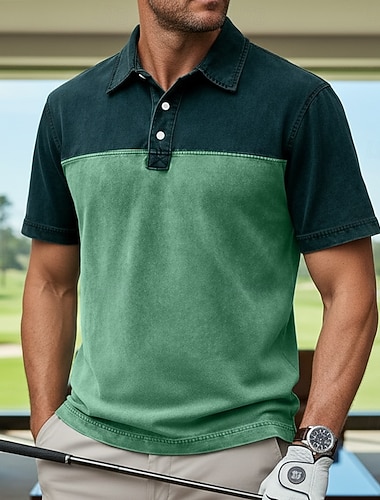  Herren Poloshirts Sport-Poloshirts Lässig Sport Revers Kurzarm Mode Basic Einfach Farbblock Jahrgang Frühling & Sommer Sommer Frühling Normale Passform Hellgrün Grau Poloshirts
