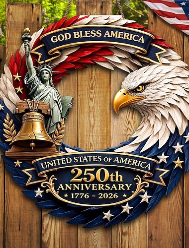  Patriotischer Türhänger aus Holz zum 250. Jahrestag der USA, Dekoration zum Unabhängigkeitstag mit Adler, Freiheitsglocke und Freiheitsstatue (1776–2026)