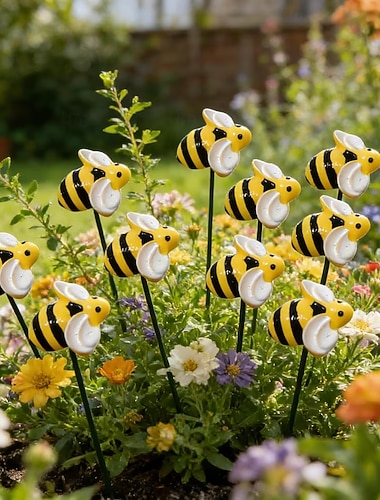 10 Stück dekorative künstliche Bienenstecker für Rasen und Garten &Garten - Harzinsekten für Topfpflanzen und Blumenbeete &Außendekoration, einfach in die Erde zu stecken, langlebig &attraktive