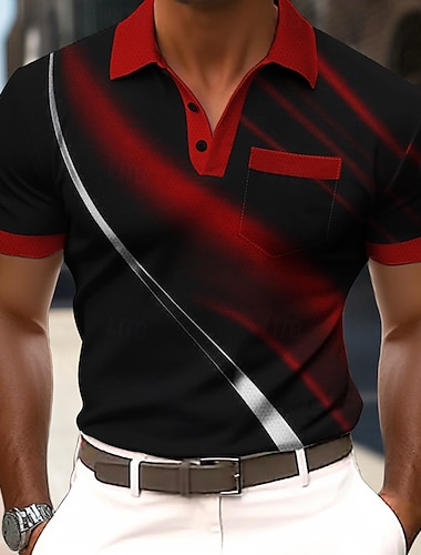  Per uomo Sfumatura Geometrico Polo Manica Corta Magliette polo Bavero Business Casual All'aperto Ferie Abbigliamento quotidiano Tasca Stampa 3D Estate Primavera Blu Rosso Viola
