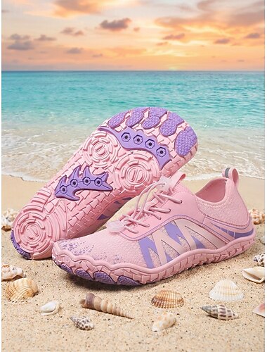  נעלי מים ורודות לנשים עמידות למים, נעלי ספורט נושמות וקלות משקל, אידיאליות לטיולים רגליים, חוף, גלישה, הרפתקאות נהרות ושבילים